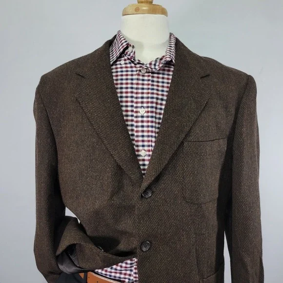 Casual Options Men's Sport Coat Blazer Three Button Brown Tweed‎ Wool Size 44R